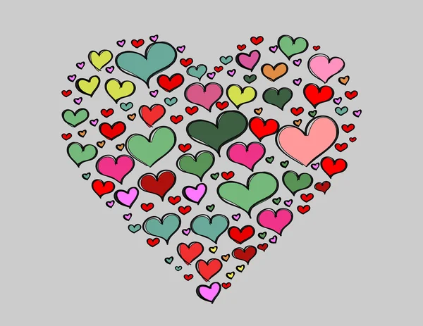 Αγίου Βαλεντίνου χέρι διελκυνθεί; s ημέρα αγάπη πολύχρωμο καρδιά — Διανυσματικό Αρχείο