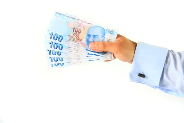 Business man bedrijf Turkse lira — Stockfoto