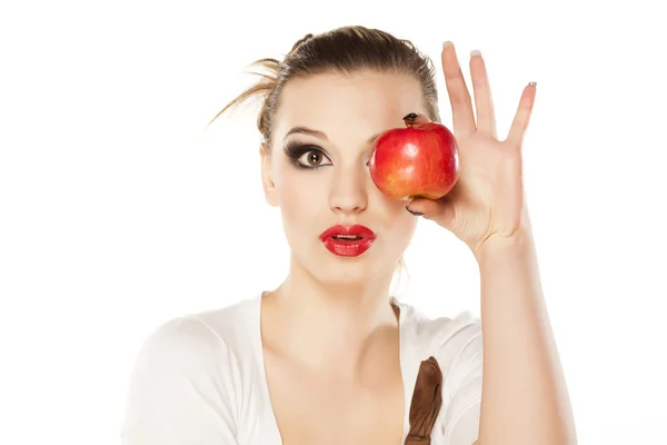 Girl, and red apple — Stock Photo, Image