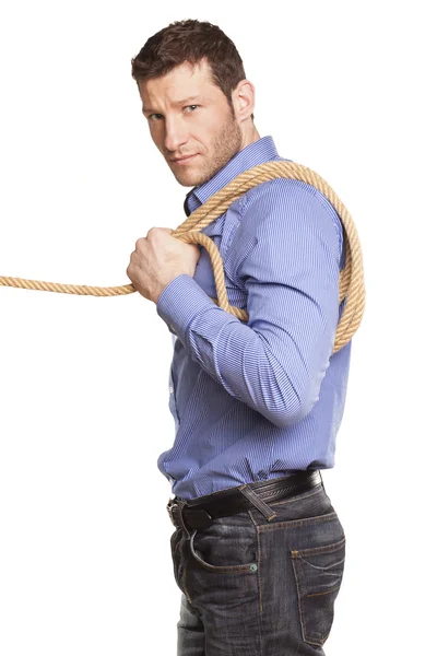 Man holding rope — Stock Photo, Image