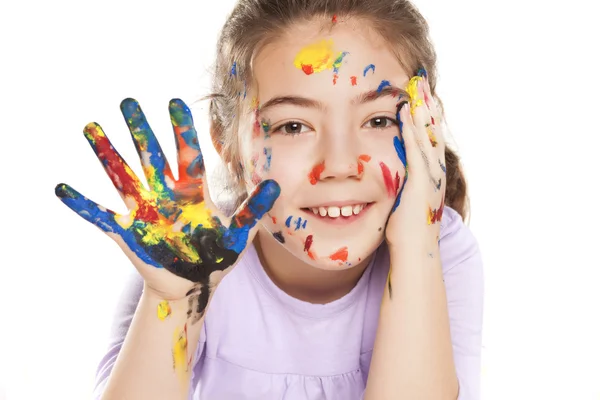 Gelukkig weinig meisje en kleuren — Stockfoto