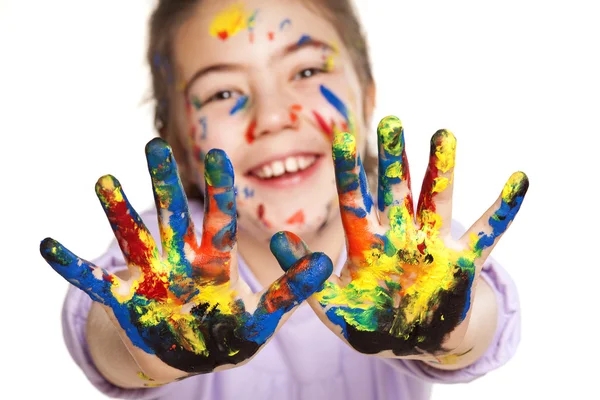 Happy little girl and colors — Stock Photo, Image