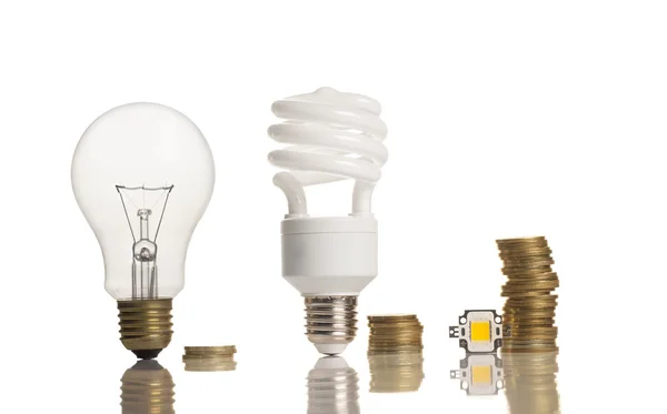 Diferentes tipos de lâmpadas — Fotografia de Stock