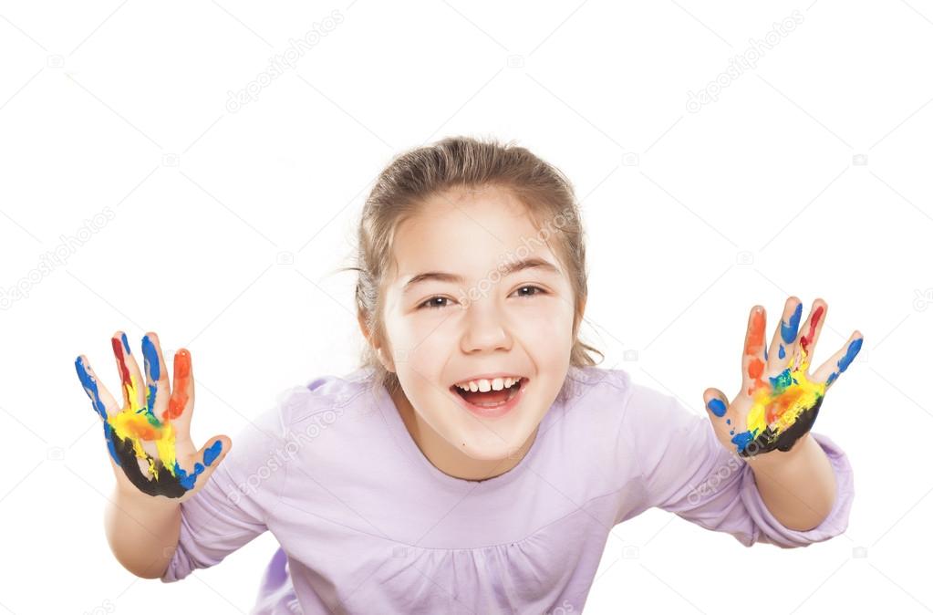 happy little girl and colors