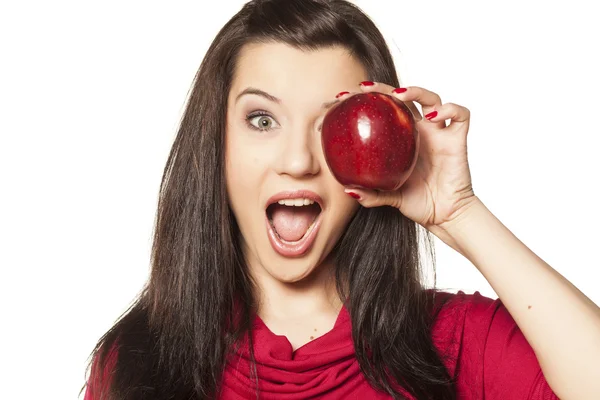 Meisje, en rode appel — Stockfoto