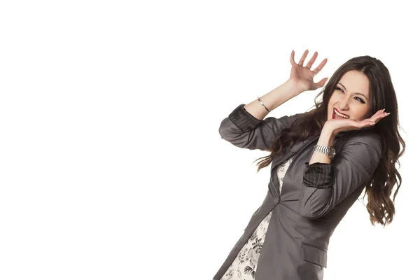 Girl defending herself from something — Stock Photo, Image