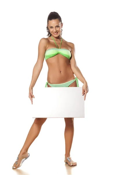 Advertising girl in bikini — Stock Photo, Image