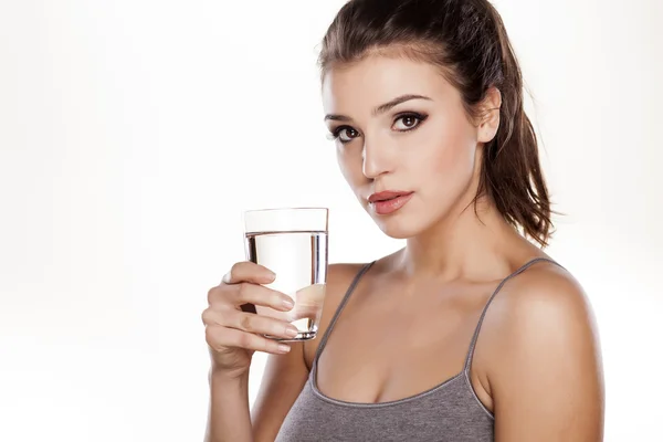 Nő egy pohár vízzel — Stock Fotó