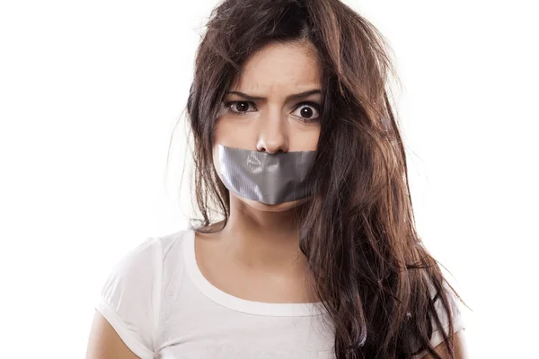 Self-adhesive tape over mouth Stock Photo