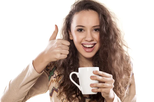 Taza de leche y el pulgar hacia arriba —  Fotos de Stock