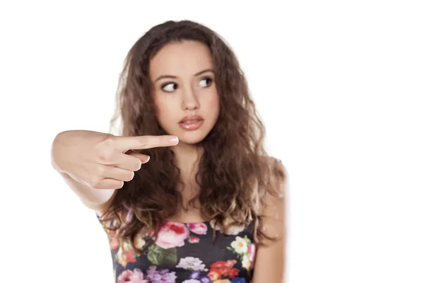 Girl shows direction — Stock Photo, Image