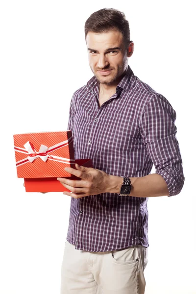 Man holding a present — Stock Photo, Image