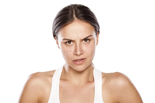 Angry woman without make-up — Stock Photo, Image