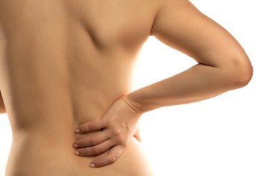 Beyaz bir arka planda Kadın Sırt Ağrısı