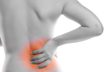 Beyaz bir arka planda Kadın Sırt Ağrısı