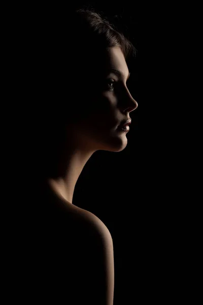 Чувственный Силуэт Портрета Молодой Красивой Женщины Черном Фоне — стоковое фото