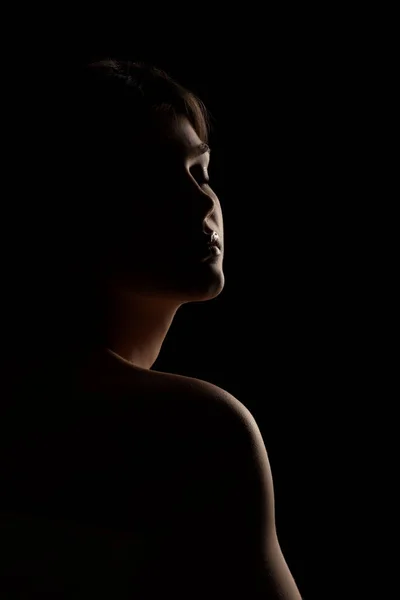 Чувственный Силуэт Портрета Молодой Красивой Женщины Черном Фоне — стоковое фото