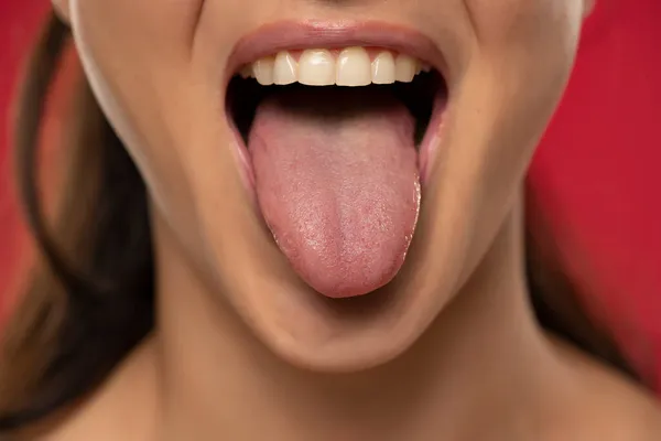 Cropped Image Young Woman Showing Tongue — Stock Photo, Image