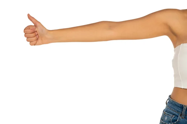 Outstretched Female Hand Thumb White Background — Stock Photo, Image