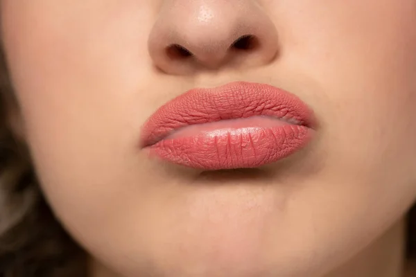 Lose Sulkyand Pouty Sad Female Mouth White Bckground — Stock Photo, Image