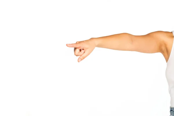 Female Hand Pointing White Background — Stock Photo, Image