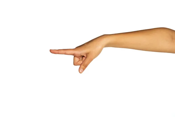 Female Hand Pointing White Background — Stock Photo, Image