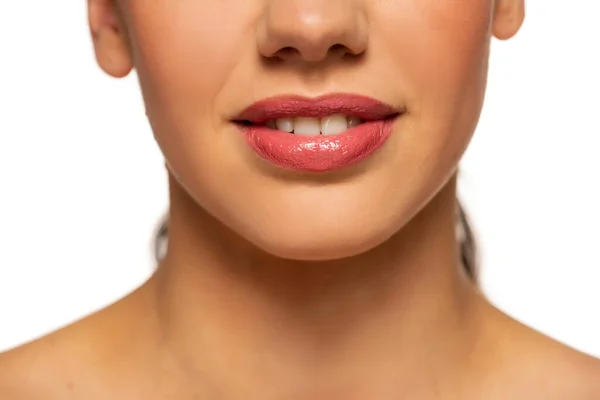 Female Mouth Lipstick White Background — Stock Photo, Image
