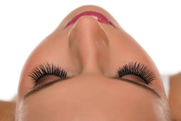 Woman Beautiful Eyelashes Extension Procedure Closeup — Stock Photo, Image