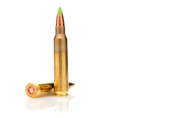 Pair Calibar Green Tip Bullets Ordered Line White Background — Stock Photo, Image