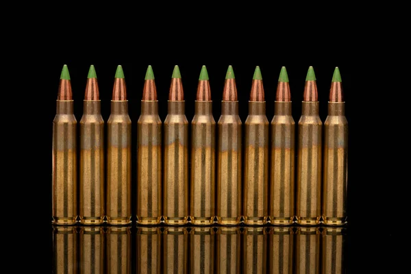 Group Calibar Green Tip Bullets Ordered Line Black Background — Stock Photo, Image