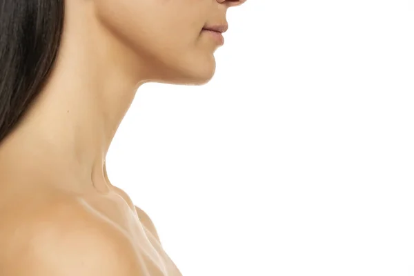 Close Female Neck Chin Lips White Background — Stock Photo, Image