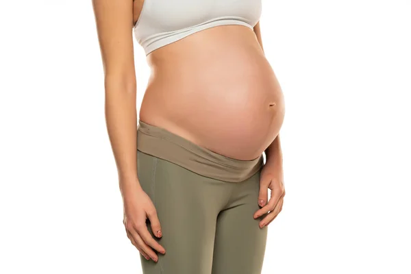 Ubrania Dla Kobiet Ciąży Szare Rajstopy Wysokim Stanem Izolowane Białym — Zdjęcie stockowe