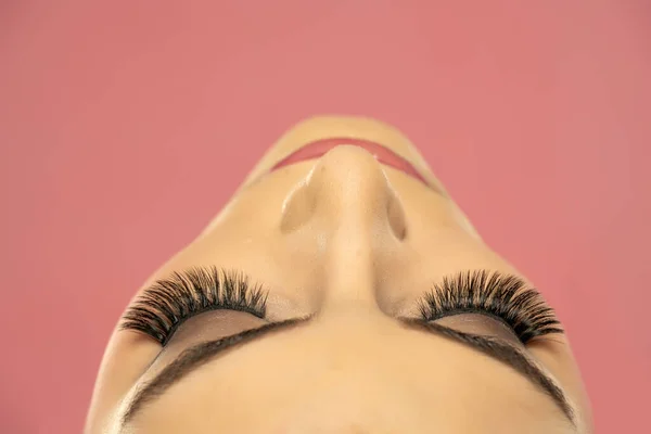 Beautiful Macro Shot Female Eyes Extreme Long False Eyelashes Perfect — стоковое фото