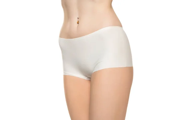 Mid Section Woman Wearing White Briefs Front View White Background — Stock Fotó