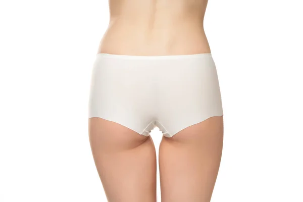 Mid Section Woman Wearing White Briefs Back View White Background — Stockfoto