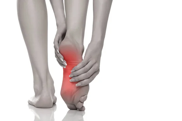 Foot Pain Women White Studio Background Pain Concept — Stock Photo, Image
