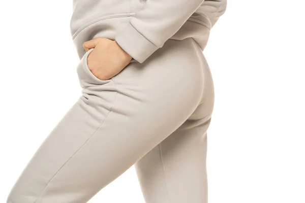 Perfect Female Buttocks Tracksuits White Background — Photo