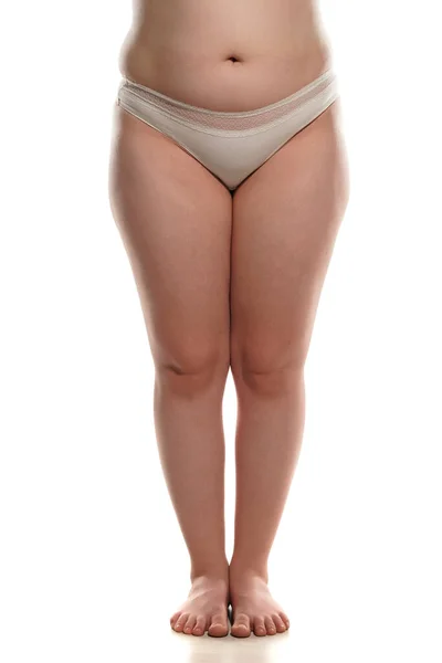 Şişman Selülit Bacaklı Göbekli Şişman Kadın Vücudu Beyaz Arkaplan — Stok fotoğraf