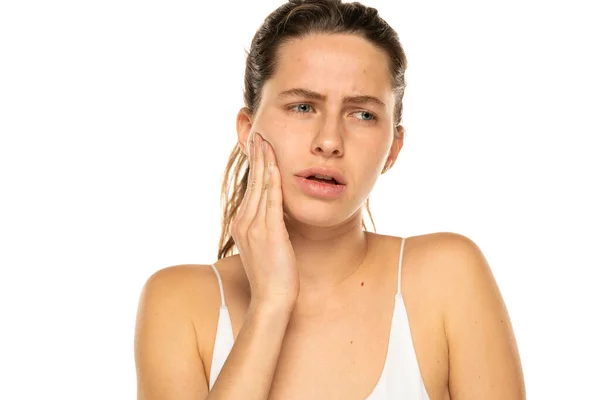 Young Woman Toothache White Background — Stockfoto