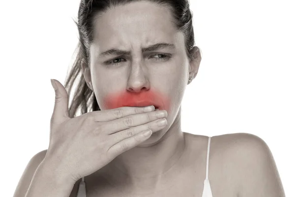 Young Woman Toothache White Background —  Fotos de Stock