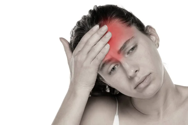 Young Woman Headache White Background — Stock Photo, Image