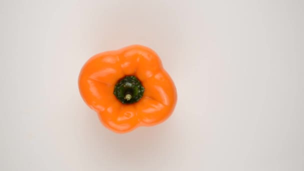 Oranje peper tegen Wit - overhead dolly juiste — Stockvideo