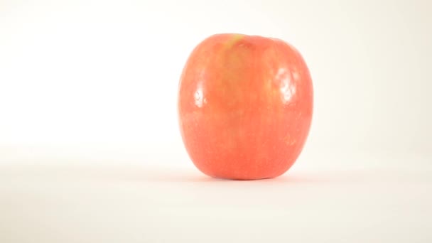 La manzana rosada giratoria contra la blanca - Dolly Left — Vídeo de stock