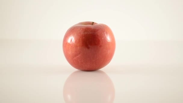 McIntosh μήλο σε ακρυλικό ενάντια στο λευκό - κουκλίτσα δικαίωμα — Αρχείο Βίντεο