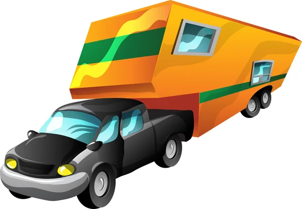 Çizgi kamyonet ve karavan — Stok Vektör