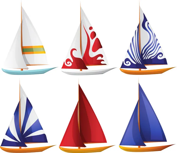 Conjunto de pequenos barcos à vela Ilustrações De Stock Royalty-Free