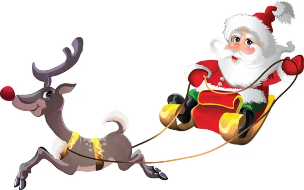 Santa-Claus in Sleigh with Rudolph — Stock Vector