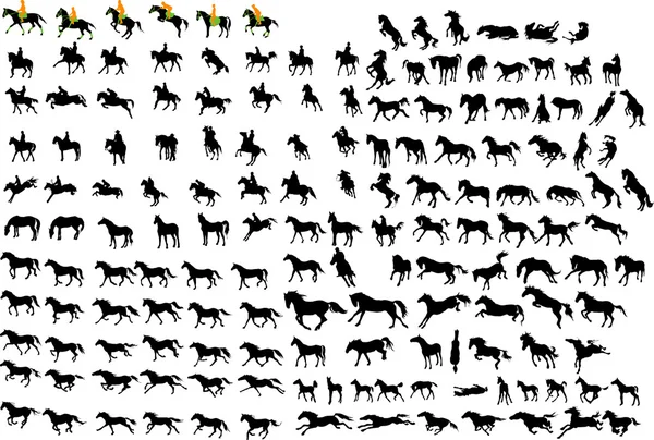 Siluetas de caballos — Vector de stock