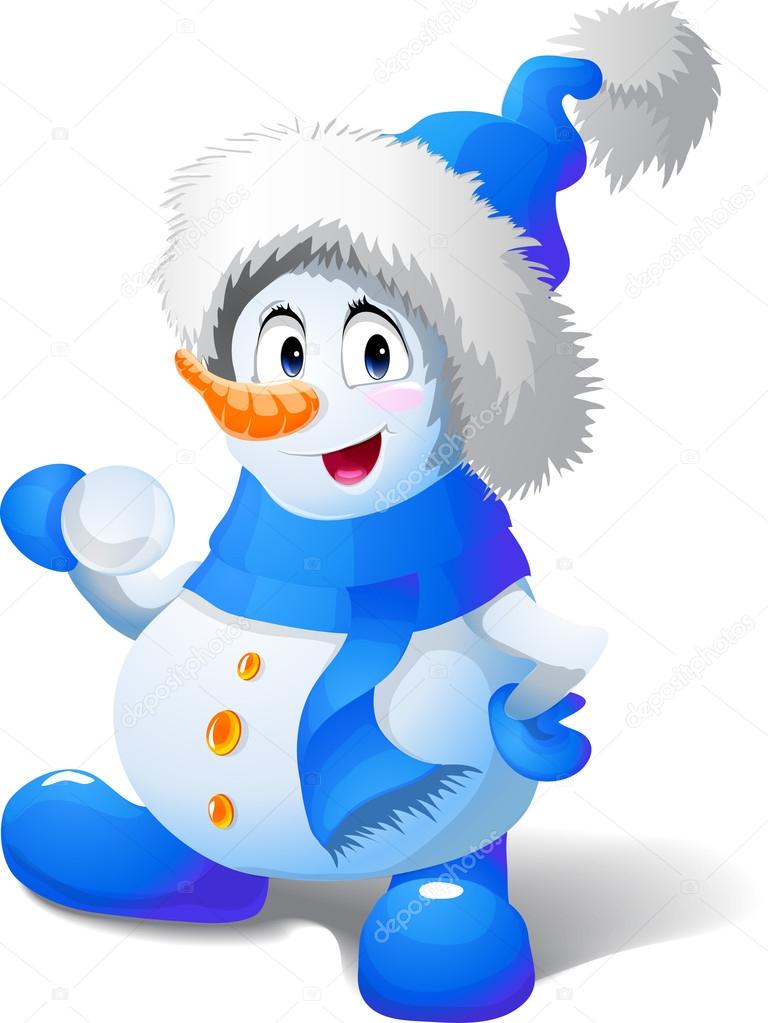 Cartoon snowman play snowballs