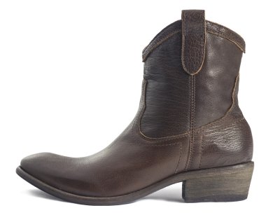 beyaz izole kahverengi deri kovboy çizme